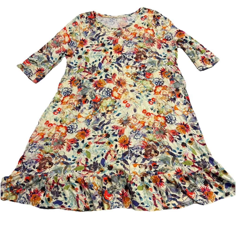 Peruvian Connection XL Boho Floral Vibrant Water Color Cottagecore Midi Dress